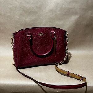 Coach Burgundy Embossed Dome Satchel with Gold Chain Strap
